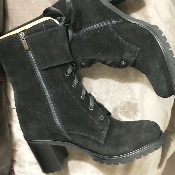 La Canadienne Black Suede Combat Boots - Picture 6 of 10